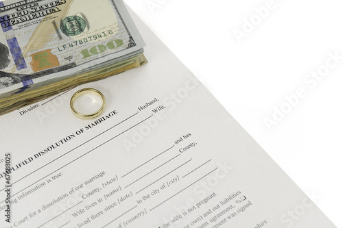 Divorce Form With Stack Of Hundred Dollars Bills