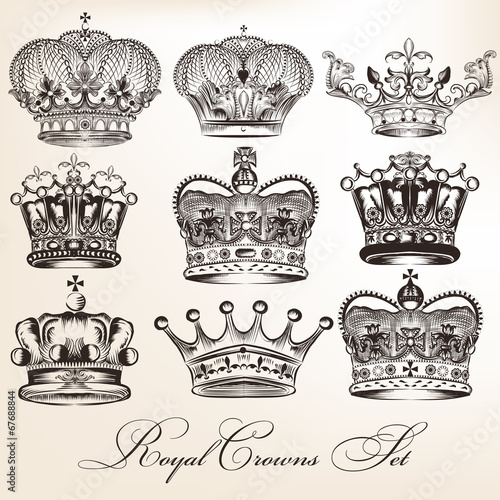 Set of vector decorative heraldic crowns in vintage style