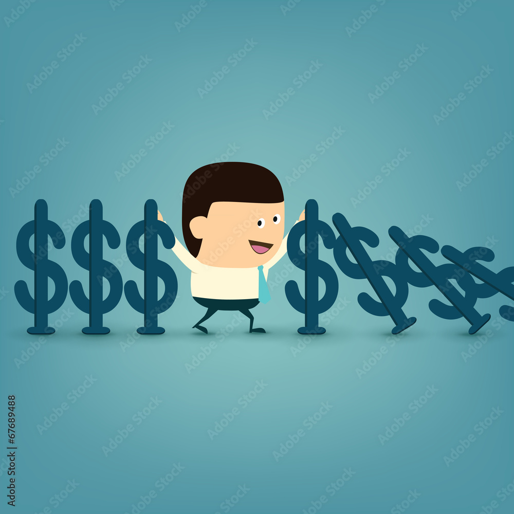 Cartoon Businessman with Business protect concept Cartoon Businessman with Business protect concept