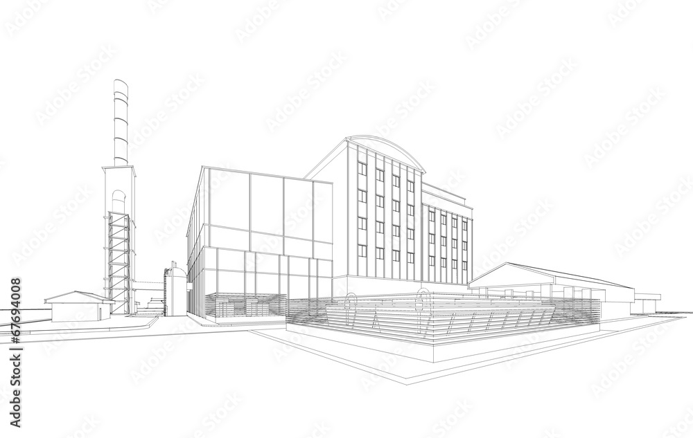 Obraz premium Perspective 3D render of building wireframe
