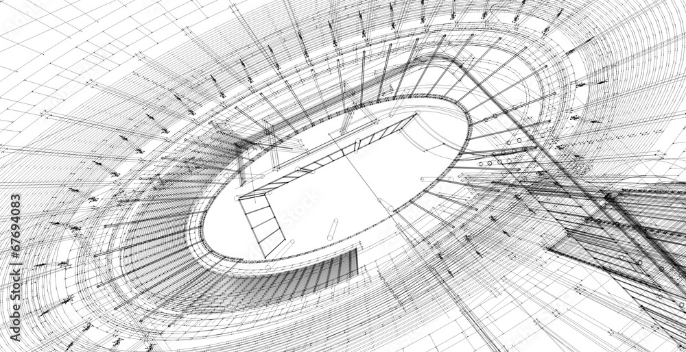 Obraz premium Perspective 3D render of building wireframe 