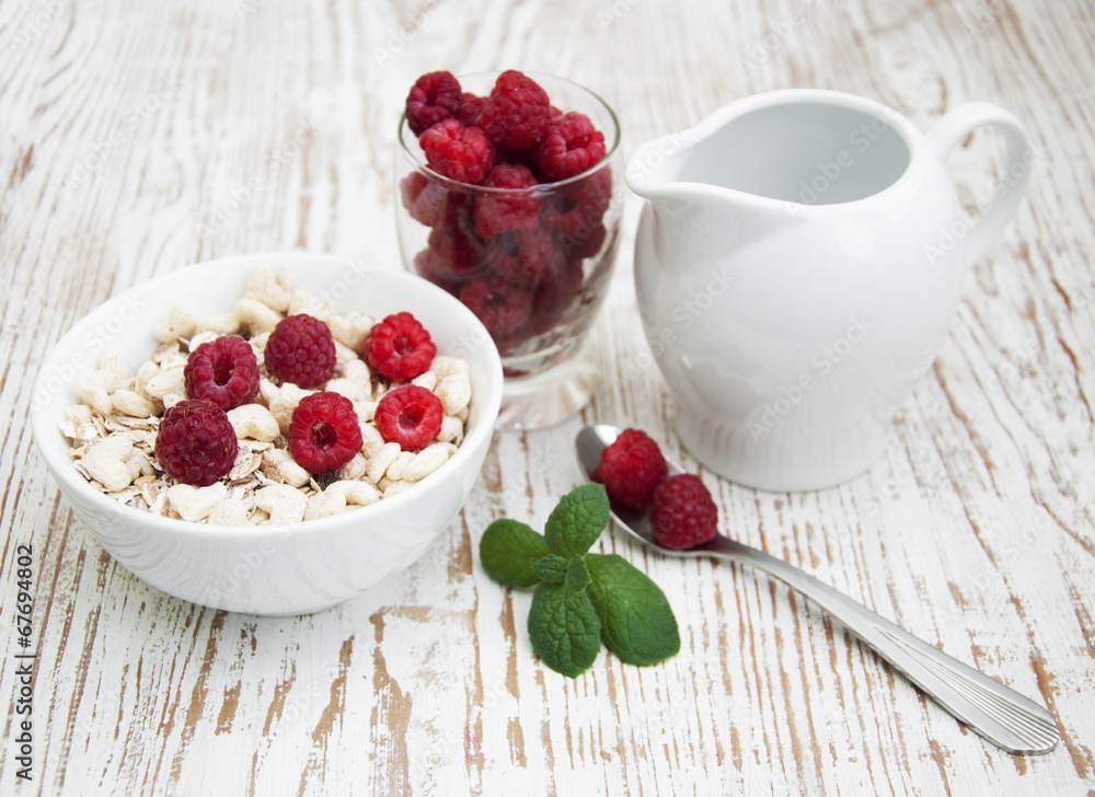 grain muesli with raspberries grain muesli with raspberries