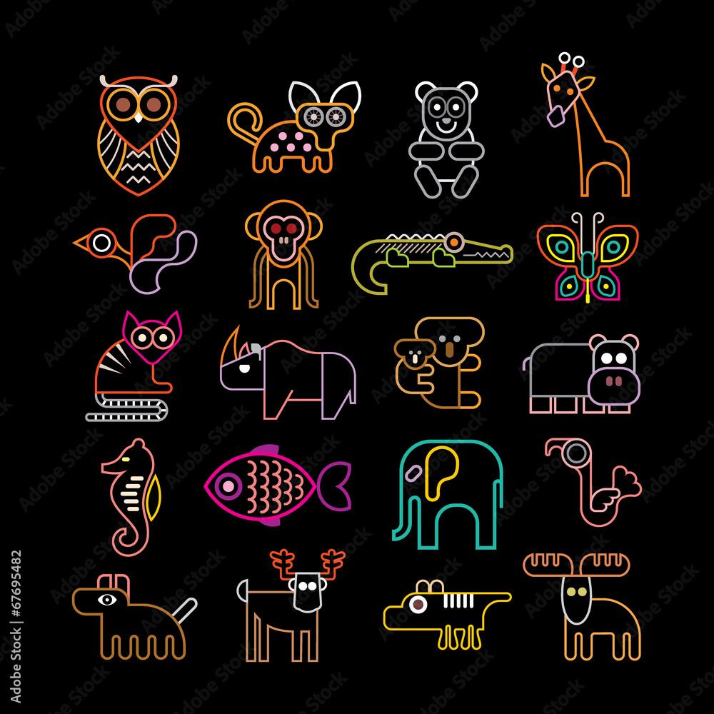 Fototapeta premium Set of neon animal icons