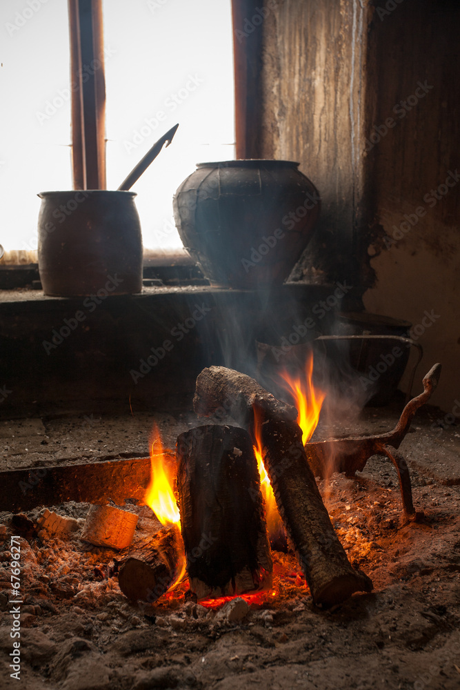Open fireplace in traditional Open fireplace in traditional