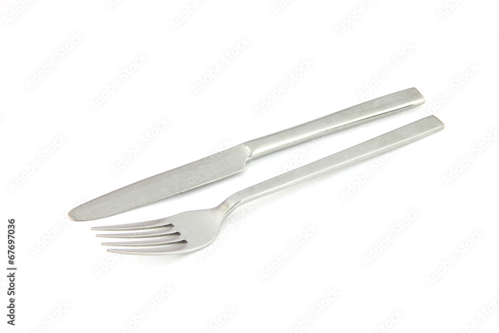 fork and knife of stainless steel on white. fork and knife of stainless steel on white.