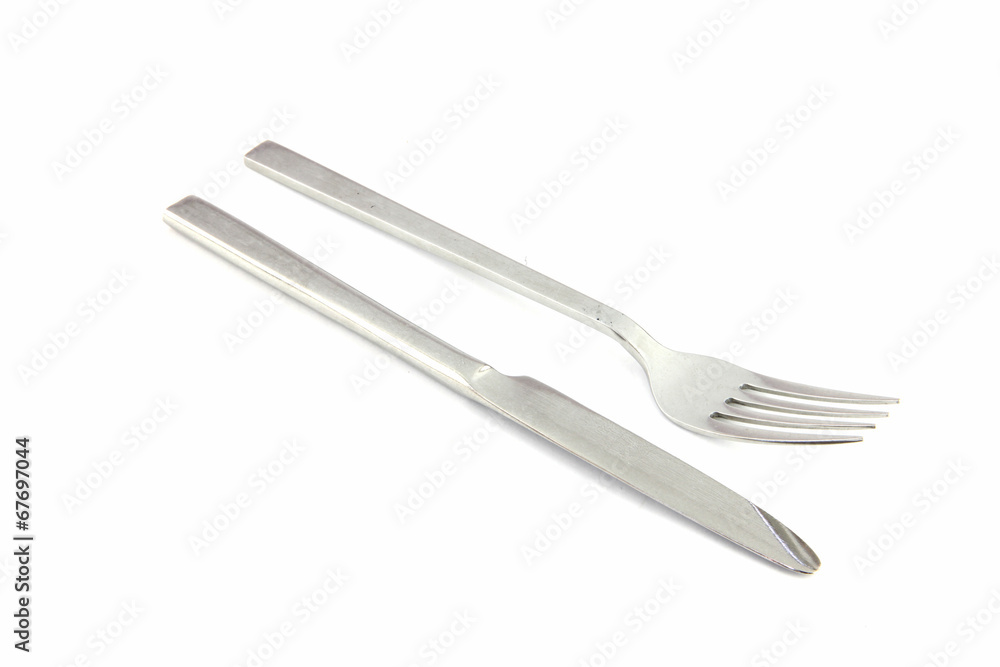 fork and knife of stainless steel on white. fork and knife of stainless steel on white.