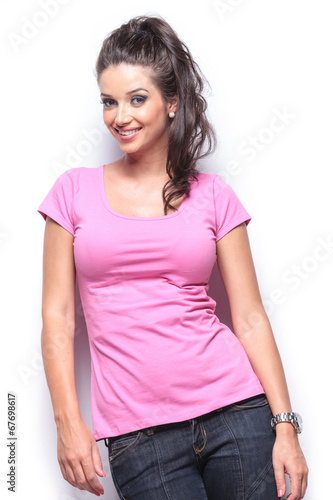 woman smiling and looking happy