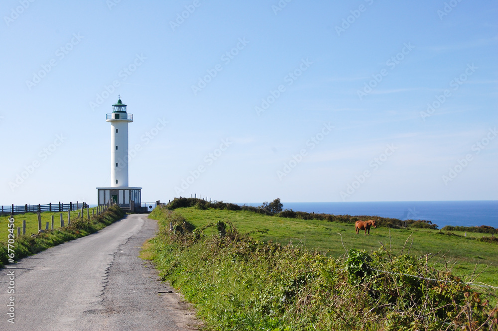 White lighthouse in Asturias, Spain