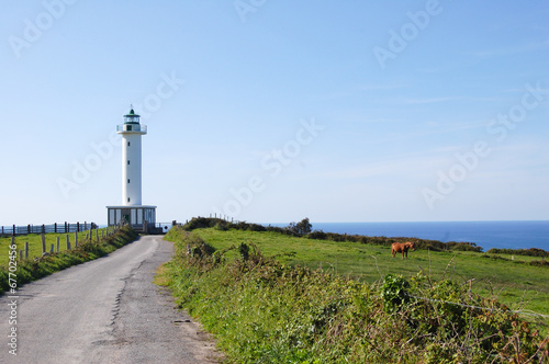 White lighthouse in Asturias, Spain