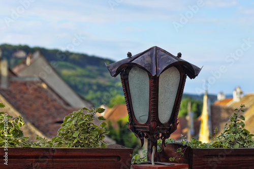 Lightstreet in Sighisoara-Vlad Tepes-Draculea childhood. Romania photo