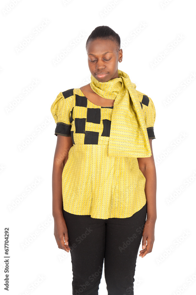 Fototapeta premium Beautiful black woman doing different expressions in different sets of clothes: love