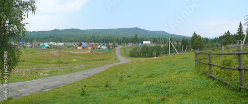 Russia, Alanga. Landscape nature. Coniferous forest. The village