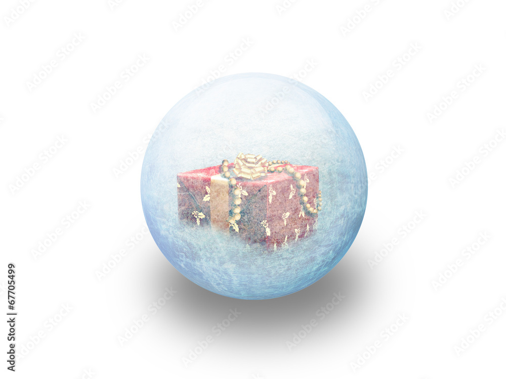 Boule de noël cadeau rouge givré Boule de noël cadeau rouge givré