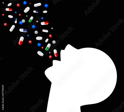 silhouette che ingoglia pillole di vario tipo