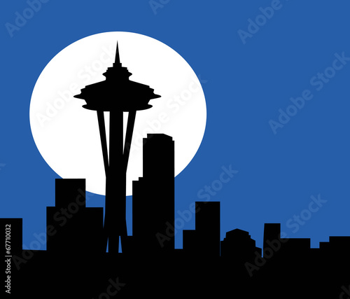 Seattle at Night-Vector