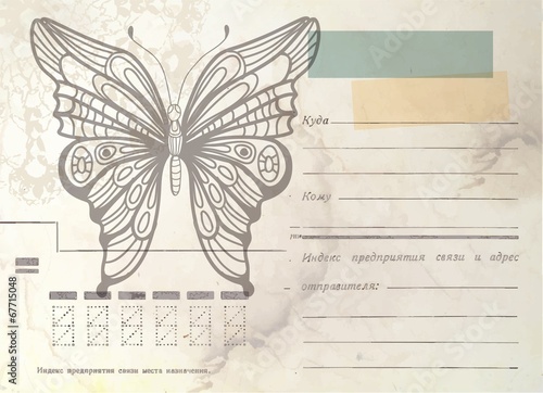 Vintage envelope with butterfly
