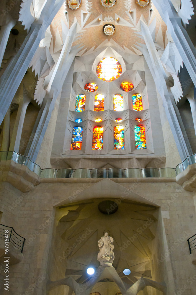 Obraz premium Detail of interior Sagrada Familia church in Barcelona, Spain.