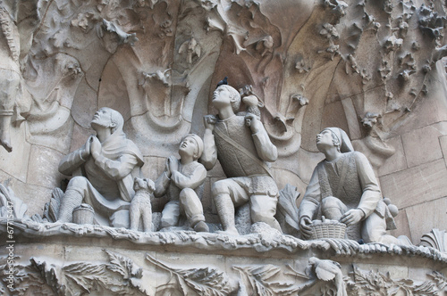 Detail of  Sagrada Familia church  in Barcelona, Spain.