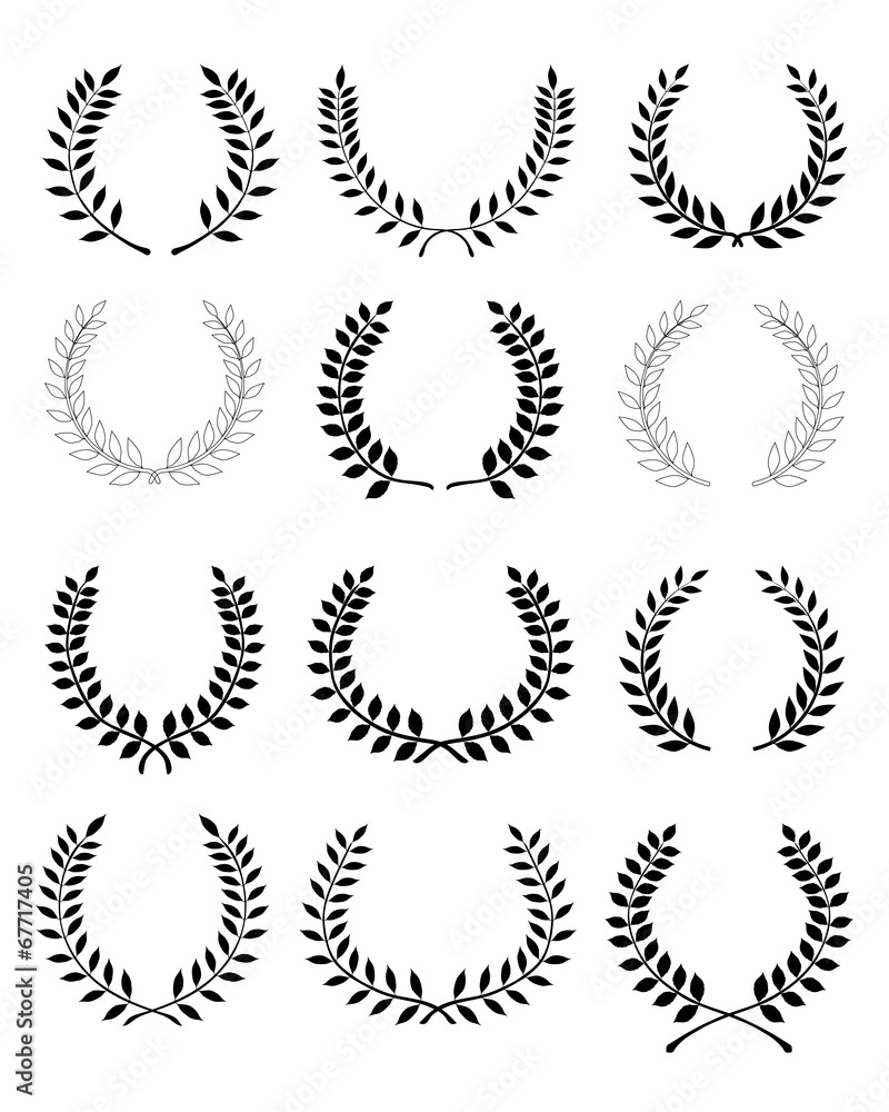 Obraz premium Big set of black silhouettes of laurel wreaths, vector
