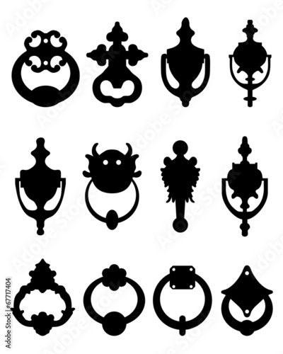 Black silhouettes of door knocker, vector illustration