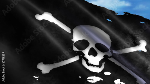 Looping Pirate Jolly Roger Flag animation with sky background
