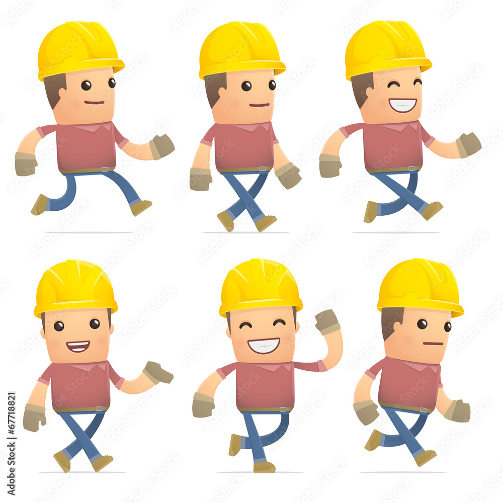 set of builder character in different poses set of builder character in different poses