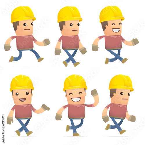 set of builder character in different poses