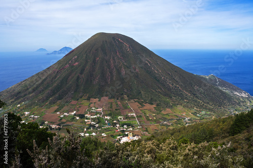 Italian Aeolian Islands mountain volcano in Sicily