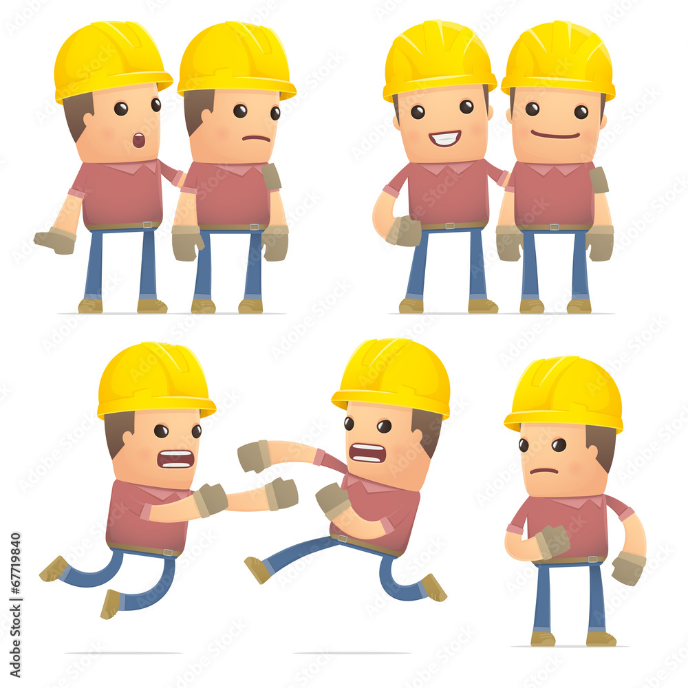 set of builder character in different poses set of builder character in different poses