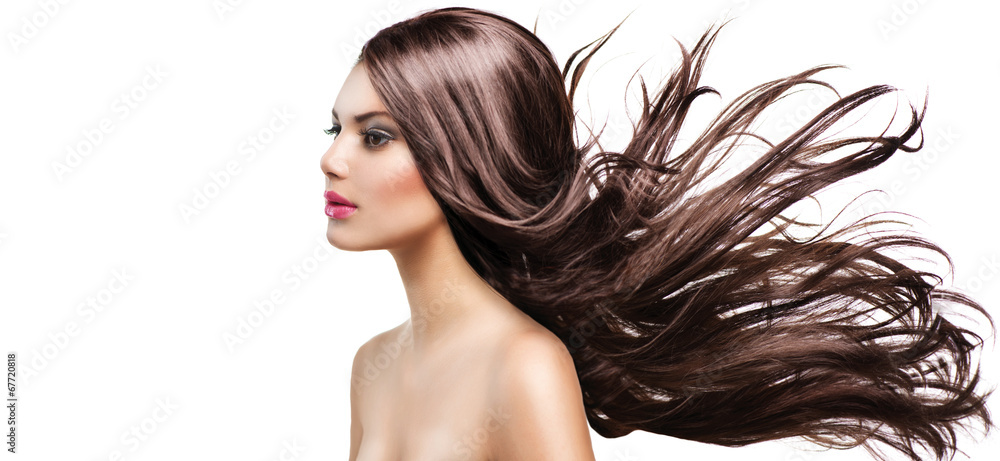 Fashion Model Girl Portrait with Long Blowing Hair Fashion Model Girl Portrait with Long Blowing Hair