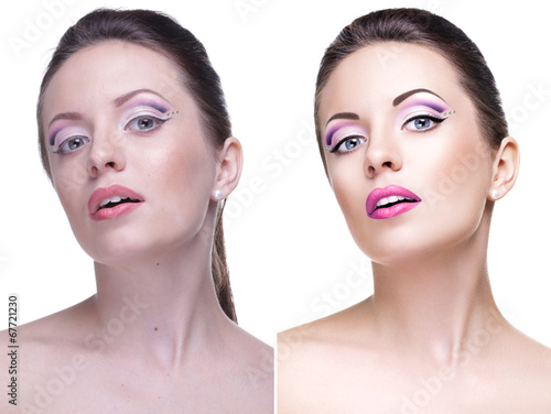 Beauty retouch portrait, before and after