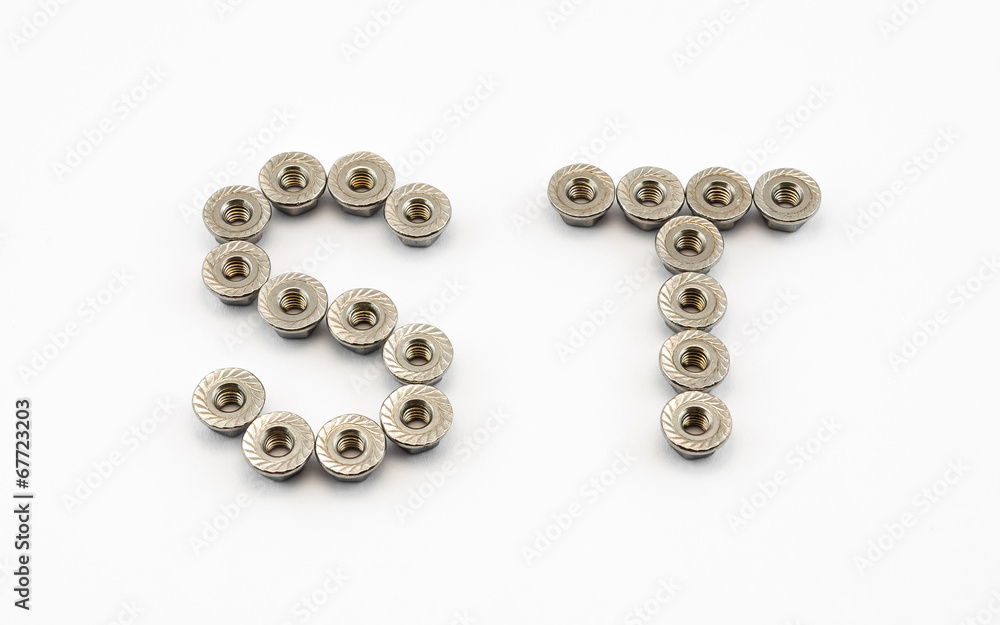 S and T Alphabet, Created by Stainless Steel Hex Flange Nuts S and T Alphabet, Created by Stainless Steel Hex Flange Nuts