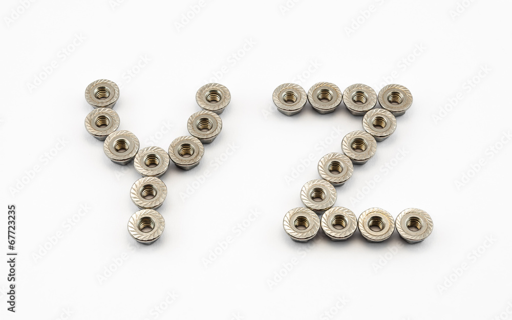 Y and Z Alphabet, Created by Stainless Steel Hex Flange Nuts Y and Z Alphabet, Created by Stainless Steel Hex Flange Nuts