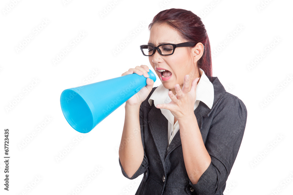 Asian business woman yell with anger Asian business woman yell with anger