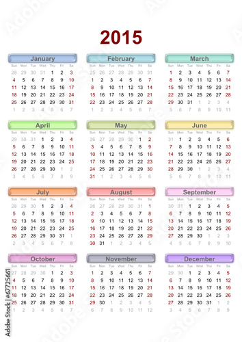 2015 English calendar