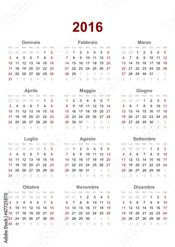italian calendar 2016