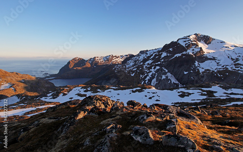 Mountain sunset panorama at autumn in Norway