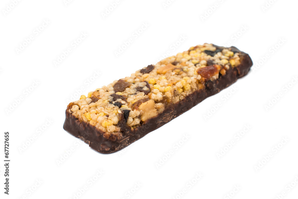 close up of chocolate with puffed rice bar close up of chocolate with puffed rice bar