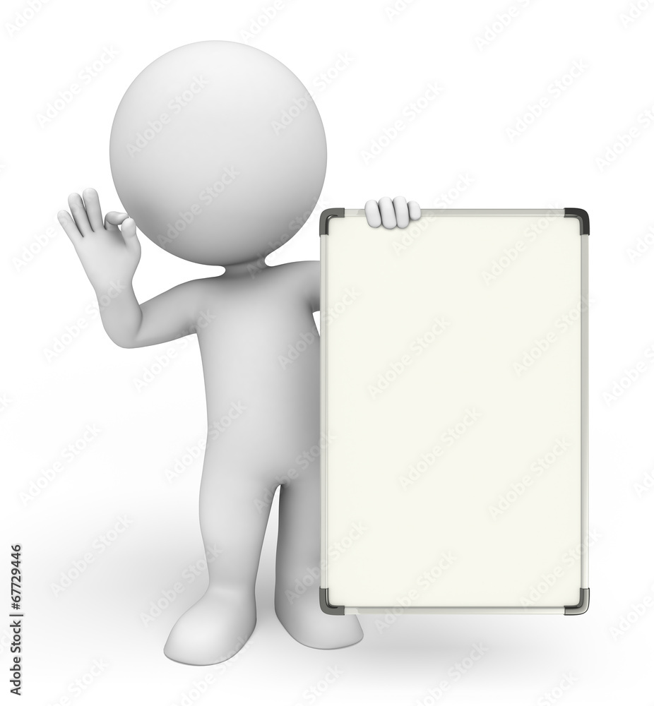 White character with display board White character with display board
