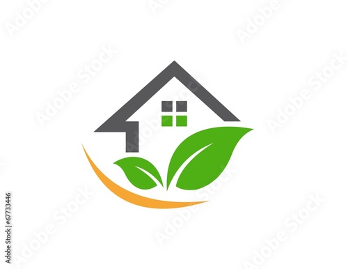 house logo, nature real estate,shelter plants home building