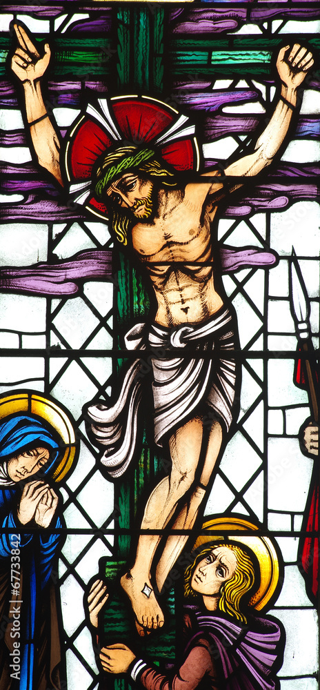 Jesus Christ crucified in stained glass