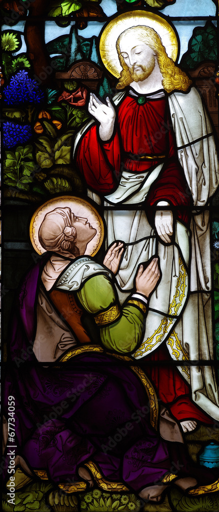 Jesus Christ and Mary Magdalene in stained glass
