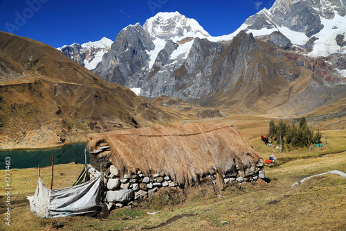 Camping in Cordiliera Huayhuash, Laguna Carhuacocha, Peru, South America photo