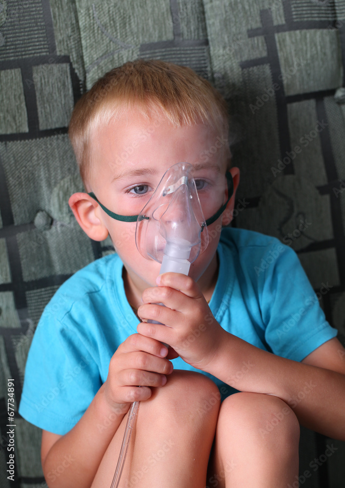 boy makes inhalation from cough and runny nose at home Stock Photo Adobe Stock