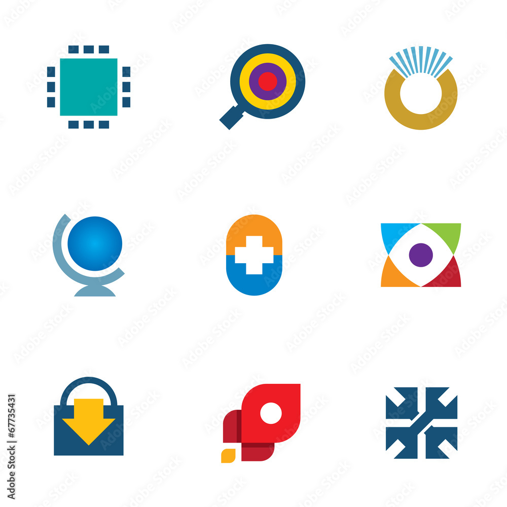 Innovation 3d technology online search icon set inspiration logo