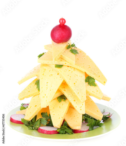 Christmas tree from cheese isolated on white