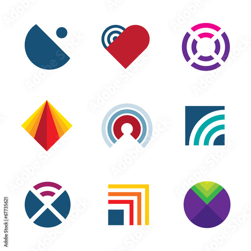 Technology transmitting signal wave radio logo icon set