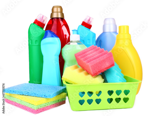 Cleaning products isolated on white