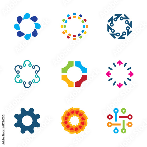 Colorful social circle partnership connection bond logo icon set
