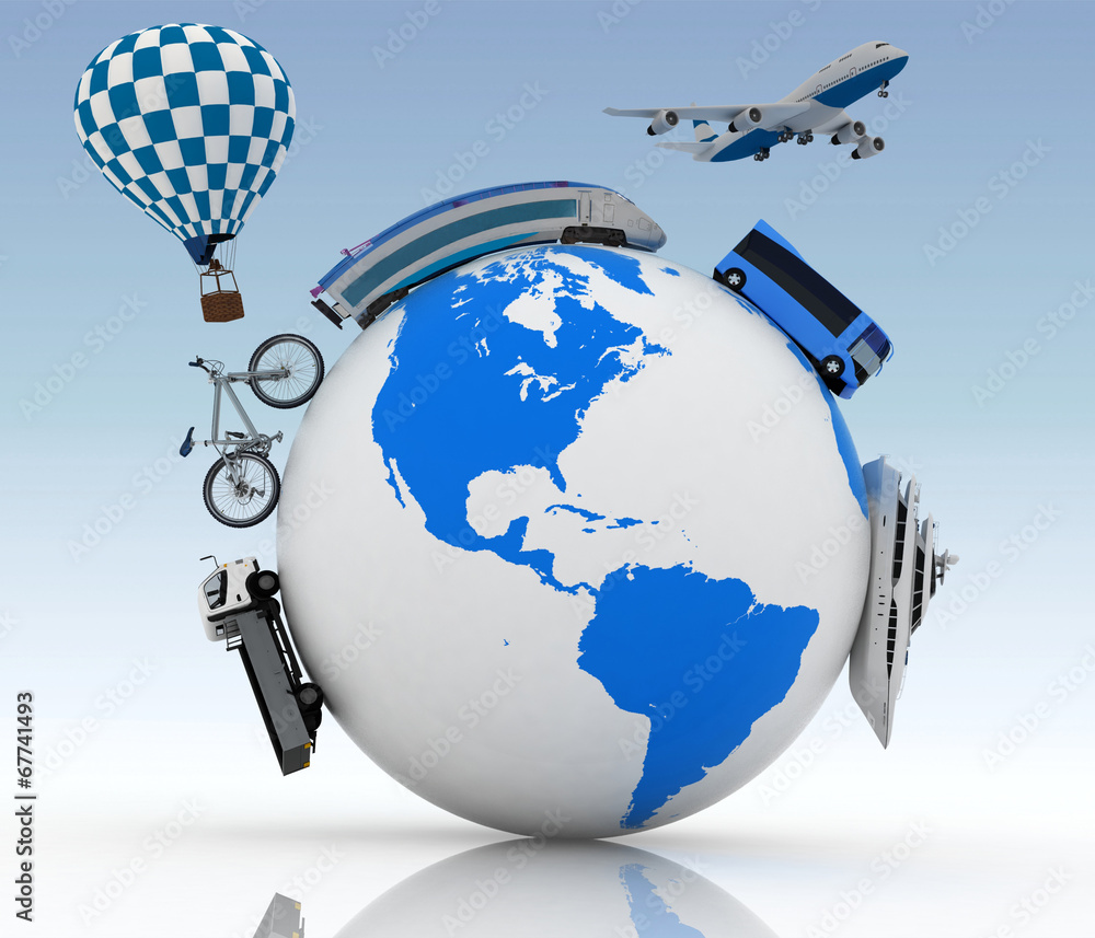 Fototapeta premium Types of transport on a globe